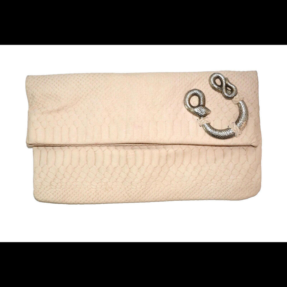 Beachgold Fold Over Clutch Snake Embossed Leather Purse